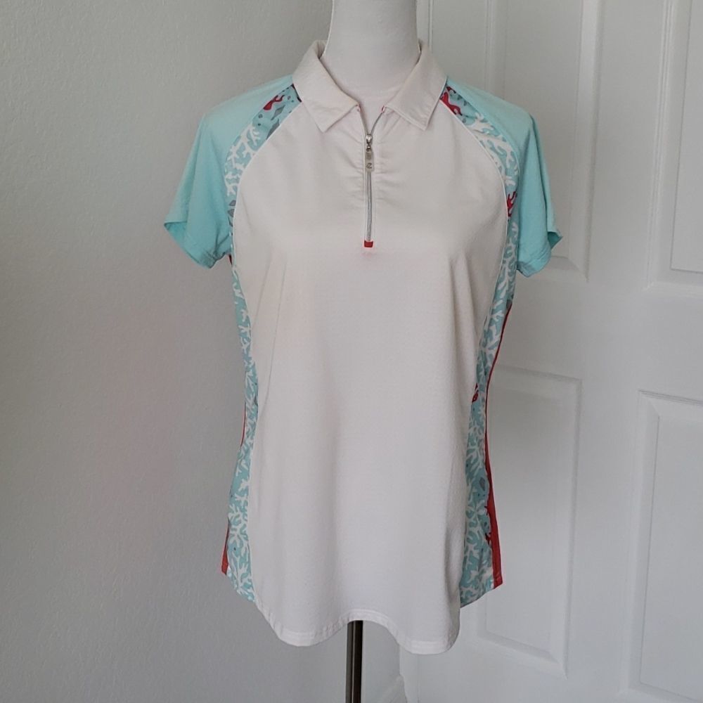 Bette & Court white Breeze 1/4 Zip Coral Ladies Golf Polo Shirt